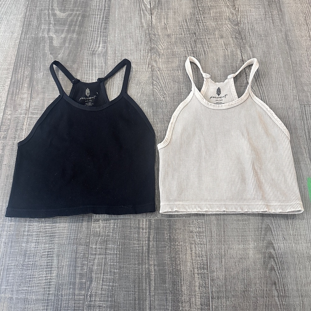 Free People Black and Cream Tank Tops
